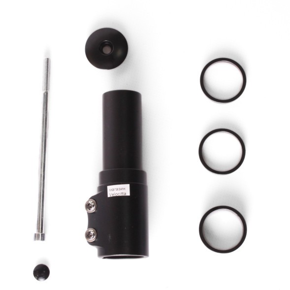 Удлинитель штока вилки Kenli KL, алюминий, 1-1/8&amp;quot;х115 мм, болт 135 мм, 4 спейсера (10 ммх2 шт., 5 ммх2шт.), черный