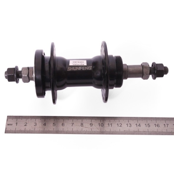 Веловтулка задняя Shunfeng SF-A225R black, ось 3/8&amp;quot;х135x175 мм, алюминий, под диск 6 болтов, под трещотку, на гайках, 36H, б/уп.