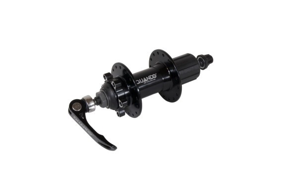 Втулка велосипедная Quando KT-K08R-36, задняя, MTB, ось 10х135x145 мм, ALU, под диск 6 болтов, под кассету 9/11 ск., с эксцентриком, 36H, черная
