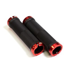 Ручки на руль велосипедные Hualong HL-G201-Black-Red,  130 мм, резиновые, алюминиевые фиксаторы, с заглушками руля, б/уп.