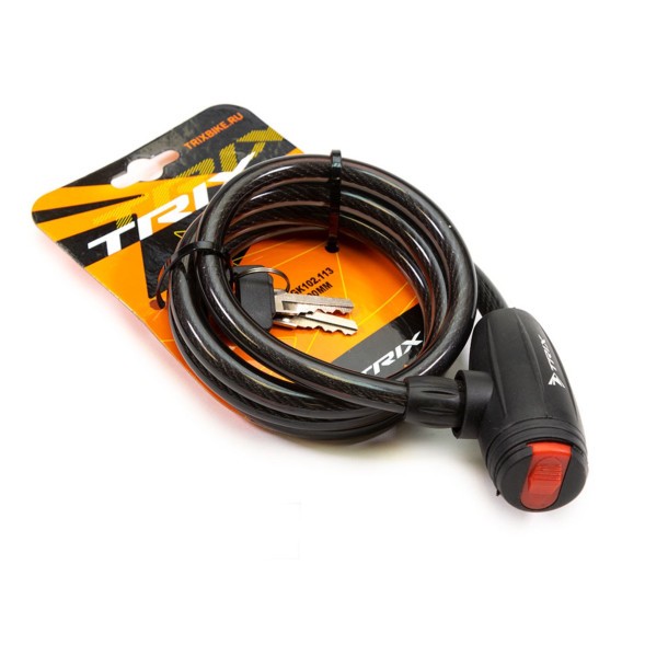 Замок велосипедный Trix GK102.113-12, трос стальной, с ключами, 12×1200 мм, в пластиковой оболочке, Black