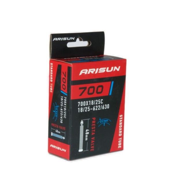 Велокамера Arisun U011006, Standard, 700x18/25C (18/25-622/630), FV-48мм, бутил-0.9 мм, Box