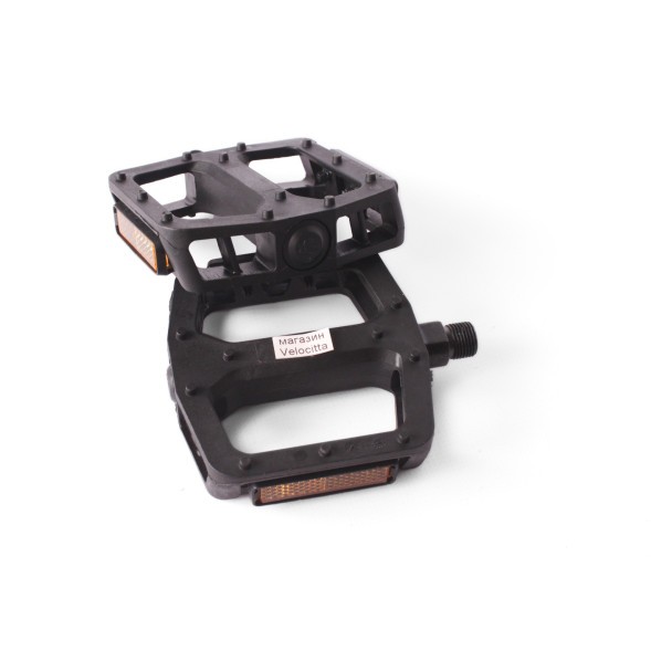 Педали велосипедные Feimin FP-851, резьба, пластик, с катафотами, большая платформа, 95x95 мм, черный