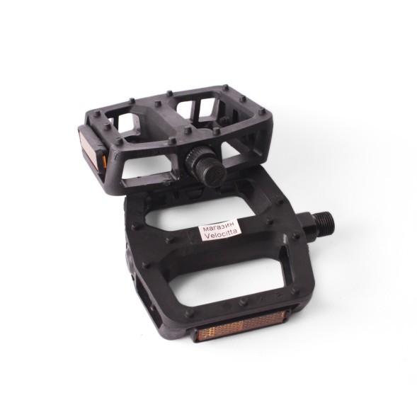 Педали велосипедные Feimin FP-851, резьба, пластик, с катафотами, большая платформа, 95x95 мм, черный