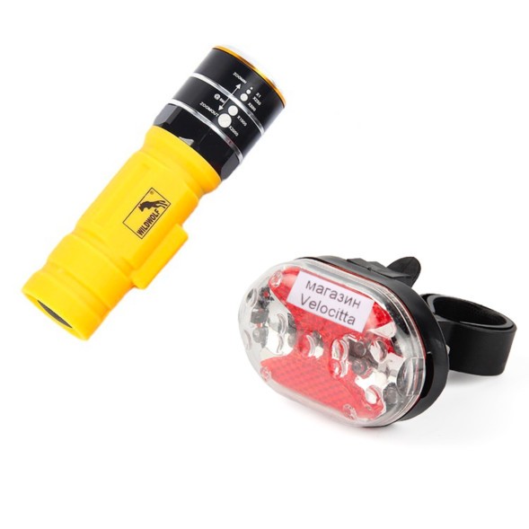 Комплект освещения велосипедный WildWolf, 1/5 LED, 3/7 режима, регулируемый фокус линзы, 5xAAA, желтый