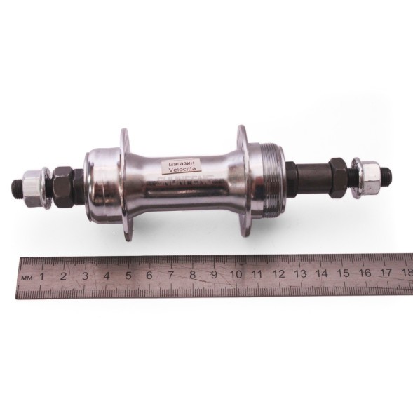 Втулка задняя Shunfeng SF-HB03R, сталь, ось 3/8&amp;quot;х135x175 мм, под V-брейк, под трещотку, на гайках, 36H, серебро