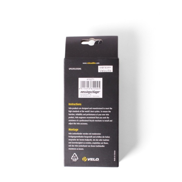 Оплётка руля Velo Wrap HandleBar Tape Black, с заглушками