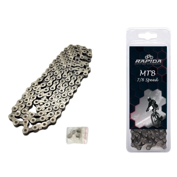 Велоцепь Rapida Box M-8003, 1/2&amp;quot;x 3/32&amp;quot;, 7/8 скор., 116 звеньев, с замком, звено 7.1 мм, пластиковый бокс-блистер