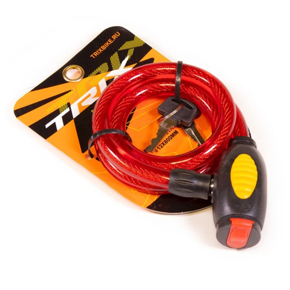 Велосипедный замок Trix GK101.110B-RED, трос стальной, с ключами, 12×800 мм, в пластиковой оболочке, блистер