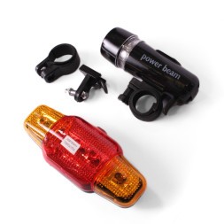 Фара передняя + фонарь задний WildWolf, 1/5 LED, 3/7 режима, регулируемая линза, 5xAAA, красный