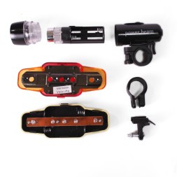 Фара передняя + фонарь задний WildWolf, 1/5 LED, 3/7 режима, регулируемая линза, 5xAAA, красный