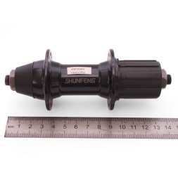 Втулка задняя Shunfeng SF-A231R black, ось 3/8"х135x145 мм, алюмин., под V-br, под кассету 8/10 скоростей, с эксцентриком, 36H, торг. уп.