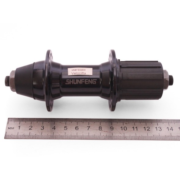 Втулка задняя Shunfeng SF-A231R black, ось 3/8&amp;quot;х135x145 мм, алюмин., под V-br, под кассету 8/10 скоростей, с эксцентриком, 36H, торг. уп.