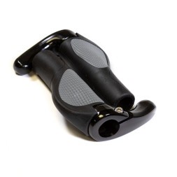 Грипсы на руль велосипеда Hualong HL-G311-Grey-Black, 140 мм, резиновые, 2-х компонентные, эргономические, алюминиевые фиксаторы - рога, с заглушками, б/уп.