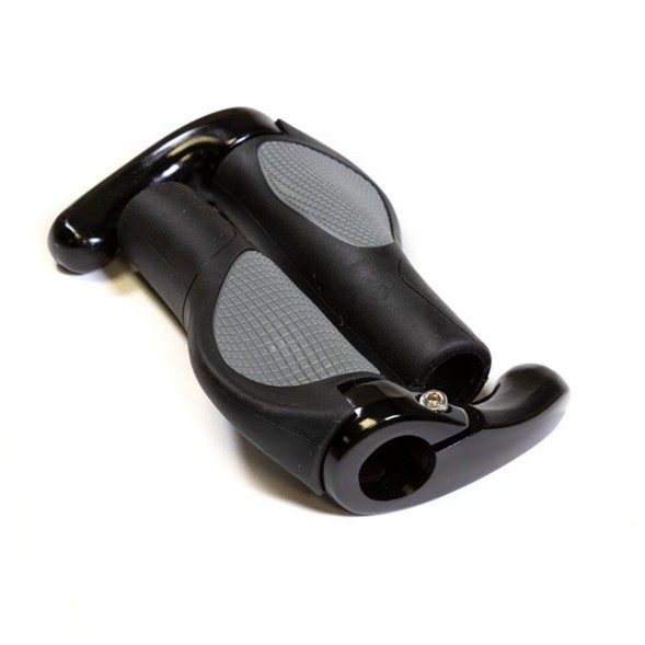 Грипсы на руль велосипеда Hualong HL-G311-Grey-Black, 140 мм, резиновые, 2-х компонентные, эргономические, алюминиевые фиксаторы - рога, с заглушками, б/уп.